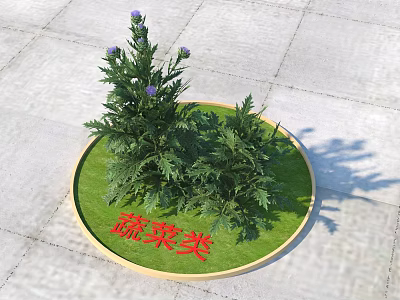 Fresh Vegetables Display In Circular Grassy Area With Green Plants And Purple Flowers 3d model