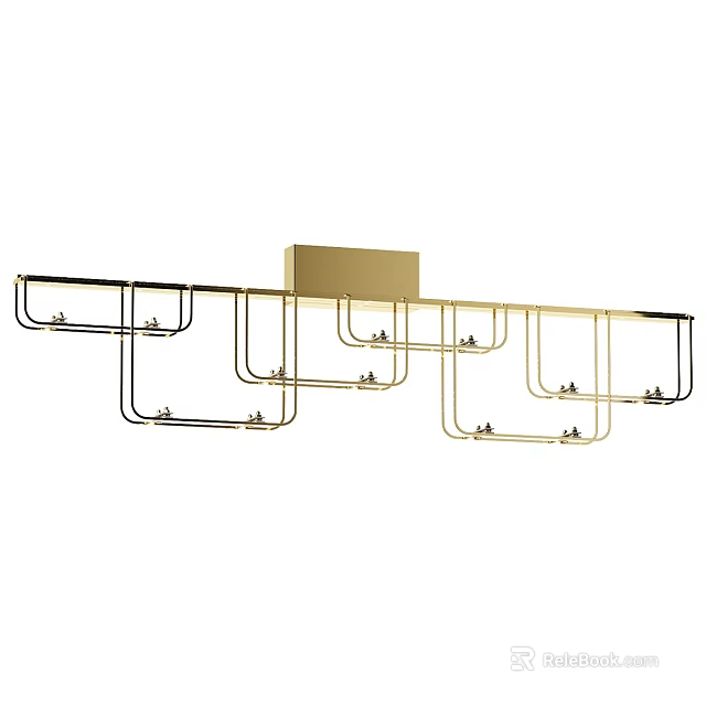 Modern Geometric Chandelier With Gold And Black Metal Ceiling Light Fixture 3d model 