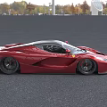 Luxury Red Sports Car Front View With Headlights On And Modern Building