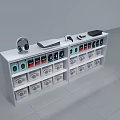White Multi layer Display Shelf With Storage Boxes Headphones And Electronics 3d model