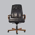 Black Leather Office Chair With High Back Wooden Arms And Casters