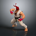Muscular Karate Character in White Uniform with Red Headband Black Belt and Fighting Stance