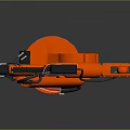 Orange Industrial Robotic Arm with Black Components and Cables on Dark Background