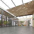 Modern School Hall Interior With Minimalist Design Lighting And Greenery 3d model