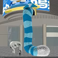 Giant Blue And White Striped Plush Installation White Question Mark Sculpture Modern Architecture Photo Spot
