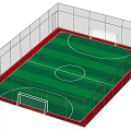Small Sided Football Field With Green Turf White Lines Goals And Fencing