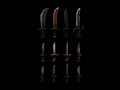 Collection of Various Knives Displayed on Black Background with Different Shapes and Handle Colors 3d model