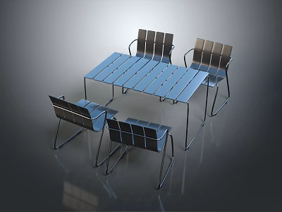Modern Table and Chair Set with Sleek Metal Design and Glossy Surface 3d model