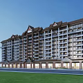 Modern Traditional Residential Building With Balconies Traditional Roof And Green Lawn Exterior