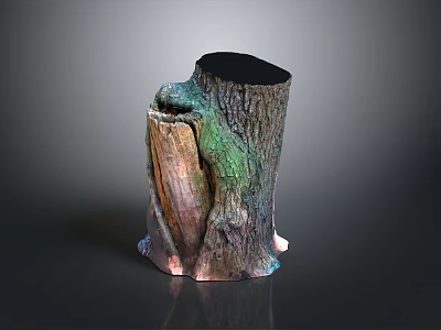 Natural Arbor Tree Stump with Green Brown Bark and Textured Surface 3d model
