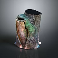 Natural Arbor Tree Stump with Green Brown Bark and Textured Surface 3d model