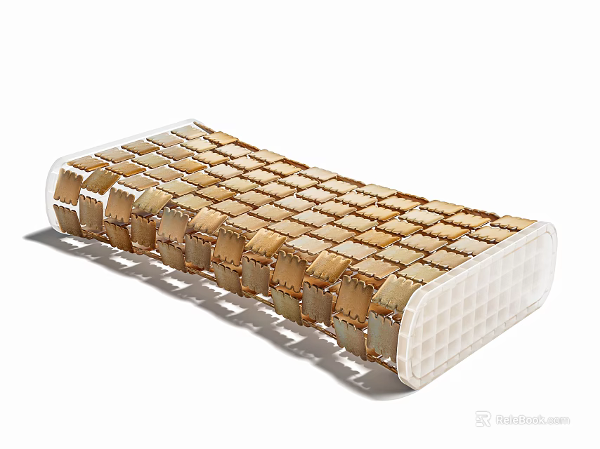 Long Rectangular Patchwork Pillow With Beige Light Brown Small Square Patches And White Transparent Edge 3d model 