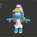 Smurfette Animated Character With Blue Skin Yellow Hair White Dress And Outstretched Arms