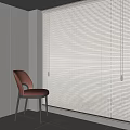 White Horizontal Blinds in Modern Interior with Red Chair Gray Wall and Window