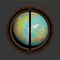 Blue Globe with Yellow Continents on Circular Wooden Rotating Stand Base