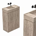Two Modern Pedestal Washbasins with Textured Stone Material and Black Faucets