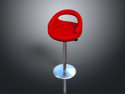 Red Padded Bar Stool With Curved Armrest And Silver Metal Adjustable Base 3d model