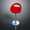 Red Padded Bar Stool With Curved Armrest And Silver Metal Adjustable Base 3d model