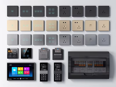 Modern Switch Panels in Black Beige Gray with Smart Controls Remote Devices and Touch Screen 3d model