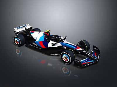 Formula 1 Race Car Blue White Red Martini Sponsored With Aerodynamic Body And Racing Tires 3d model