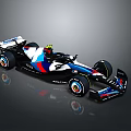 Formula 1 Race Car Blue White Red Martini Sponsored With Aerodynamic Body And Racing Tires