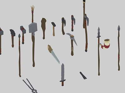 Various Traditional Medieval Weapons Including Axes Swords Spears Daggers and Arrows 3d model