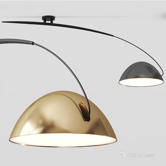 Modern Gold And Black Arc Floor Lamp With Dome Shade For Contemporary Home Lighting 3d model 