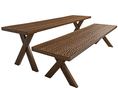Wooden Outdoor Table Set with Woven Texture Top and X Shaped Legs Design 3d model