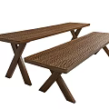 Wooden Outdoor Table Set with Woven Texture Top and X Shaped Legs Design