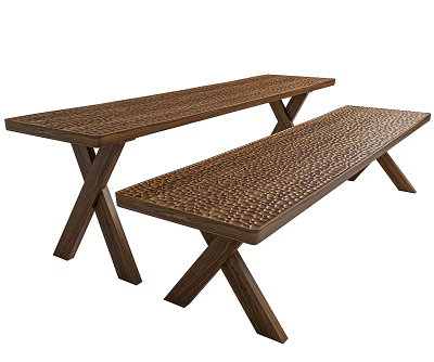 Wooden Outdoor Table Set with Woven Texture Top and X Shaped Legs Design 3d model