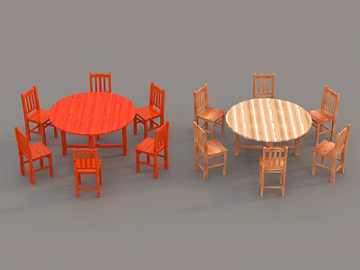 Round Wooden Table and Chair Sets Red and Light Wood Grain with Matching Chairs 3d model