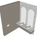 Modern Wooden Bathroom Cabinet With Double Sinks And Arched Mirrors