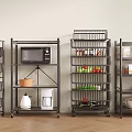 Metal Kitchen Storage Shelving Units with Wheels for Microwave Coffee Maker Jars Fruits and Vegetables