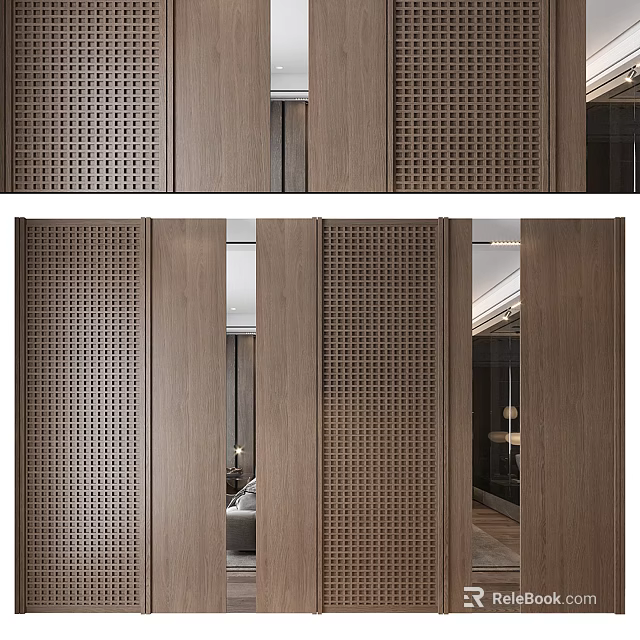 Arbor Wood Lattice Partition Panels Enhance Modern Interior Design With Wooden Finish 3d model 
