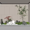Modern Indoor Landscape With Small Trees Red Leaf Plants Rocks And Moss 3d model