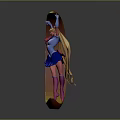 Colorful Game Character Standing On Yellow Moon With Long Blonde Hair Blue Skirt Red Boots