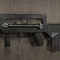 Black Tactical Rifle With Metal And Plastic Parts On Rough Concrete Surface