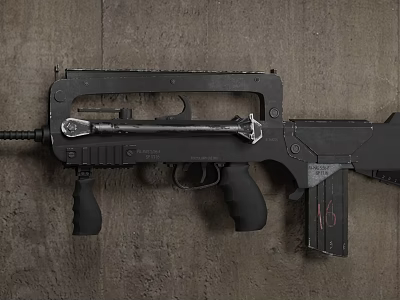 Black Tactical Rifle With Metal And Plastic Parts On Rough Concrete Surface 3d model