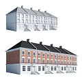 Red Brick And White School Building With Black Roof Multiple Windows And Chimneys