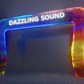 Vibrant Colorful Neon Archway Featuring Dazzling Sound Text And Grid Design