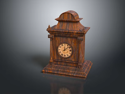 Vintage Wooden Table Clock With Ornate Carved Details And Roman Numeral Dial 3d model