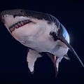 Great White Shark With Open Mouth Sharp Teeth In Deep Dark Ocean 3d model