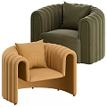 Green And Brown Velvet Lounge Chairs With Vertical Tufting And Accent Pillow