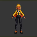 3D Anime Character Model With Orange Hair Yellow Jacket Black Pants And Orange Shoes Standing Pose