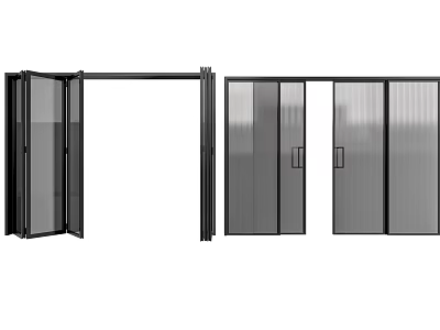 Modern Folding Doors With Glass Panel And Black Frame In Open And Closed Position 3d model