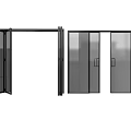 Modern Folding Doors With Glass Panel And Black Frame In Open And Closed Position