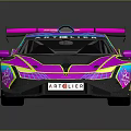 Neon Colored Racing Car With Vibrant Pink Purple Design And Aerodynamic Spoiler