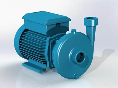 Blue Industrial Equipment Electric Pump Featuring Motor Housing Cooling Fins And Ports 3d model