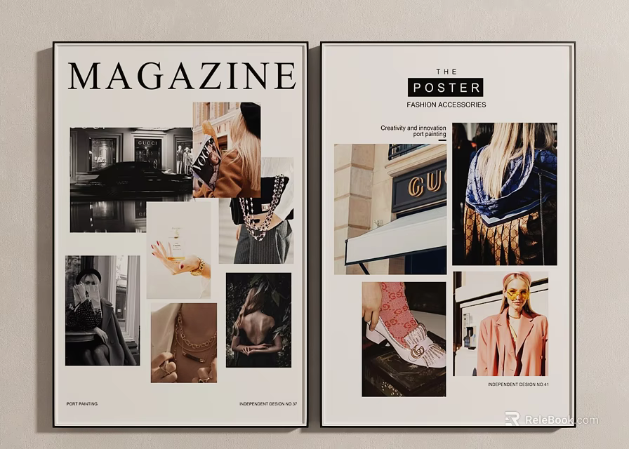 Portrait Art Featured in Magazine and Poster Collage with Fashion Visual Elements 3d model 