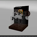 Modern Display Shelves With Glass Panels Wooden Base Logo And Gear Decorations